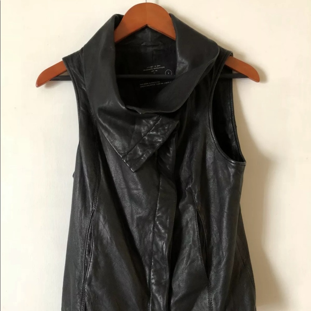 All Saints Black Leather Vest Gilet